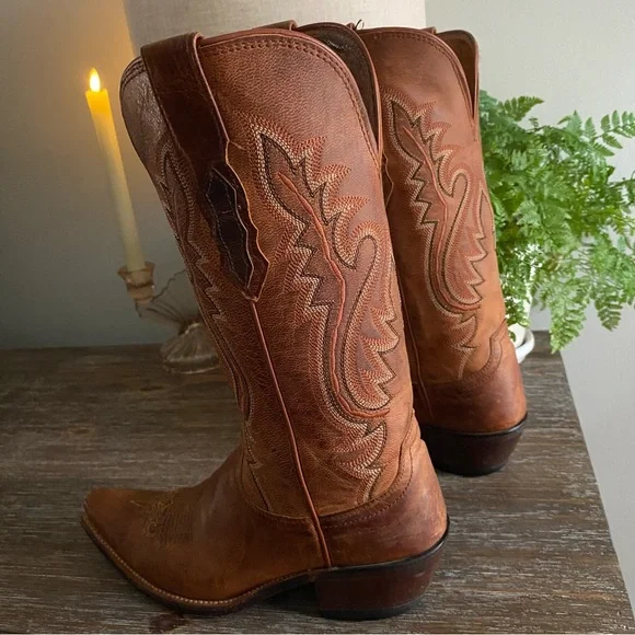 Luchesse Mad Dog Madras Goat Leather Western Cowboy Cowgirl Boots Womens 7 Tan - Picture 10 of 15
